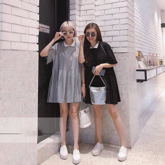 Đầm babydoll thun cotton cổ bẻ dễ thương - Momiji Store
