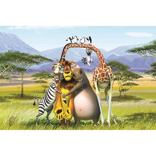 Tranh dán tường hoạt hình Madagasca HONG-001 phủ kim sa cao cấp