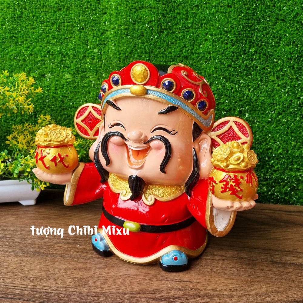 Tượng Thần Tài 22.5cm cầm 2 thỏi vàng Đa Tài Đa Phúc