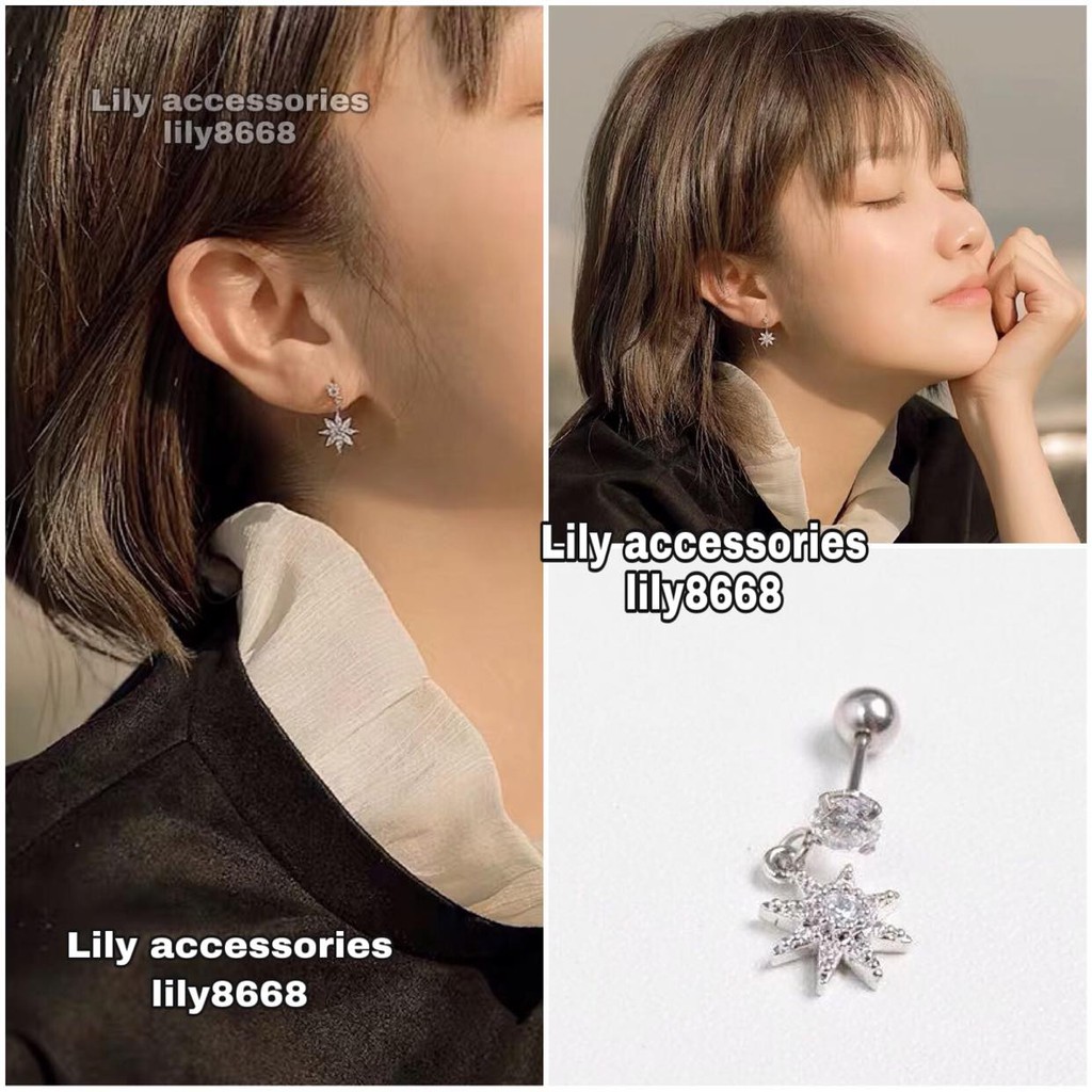 bông tai khuyên tai titan thả hoa đá mặt trời không gỉ không đen không dị ứng nam nữ Uniex