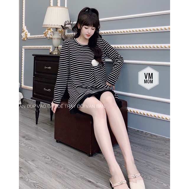 áo bầu thời trang sang chảnh☘chất cotton hàng loại 1 đẹp ko bai Ko xù☘áo bà bầu dài dây free size 43-68kg