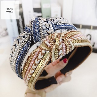 Băng đô bện dây đính đá phong cách boho thời trang cho nữ