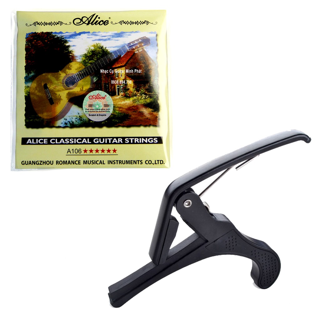 Combo Capo guitar classic + Bộ dây đàn classic Alice A106