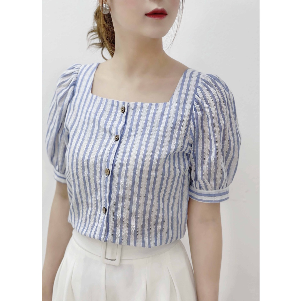 Áo sơ mi nữ ngắn tay cổ vuông tay phồng che khuyết điểm bắp tay to Elimaz EA21.053 | BigBuy360 - bigbuy360.vn