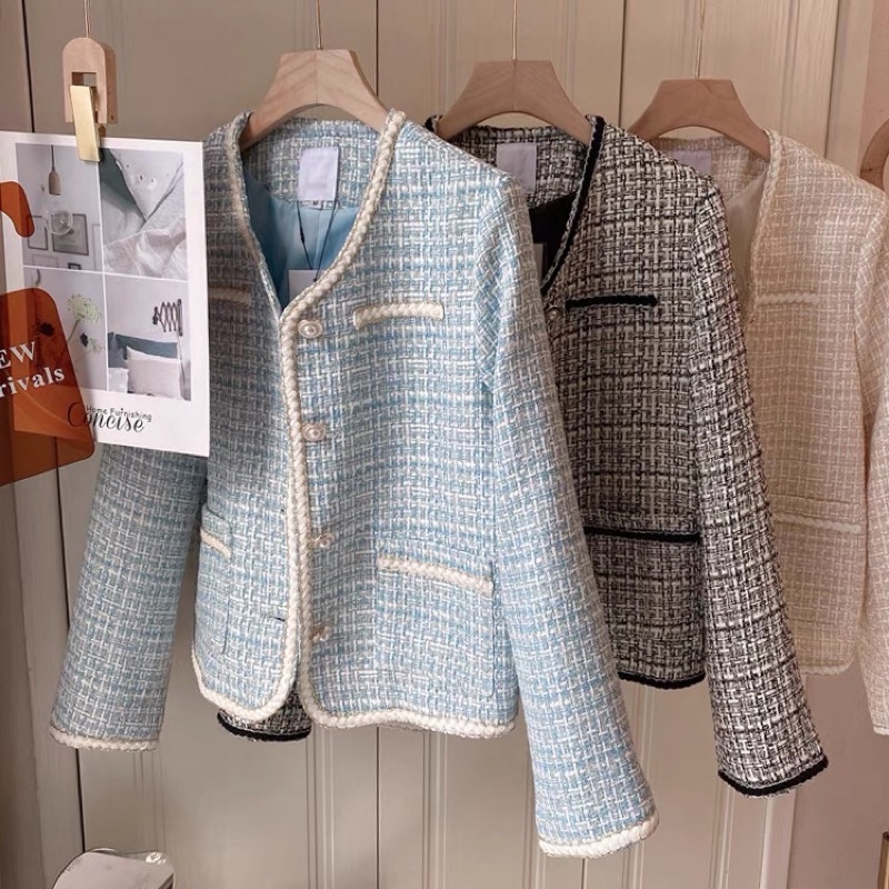 Áo Khoác Dạ Tweed Dáng Vừa 3 Màu Thời Trang Cho Nữ