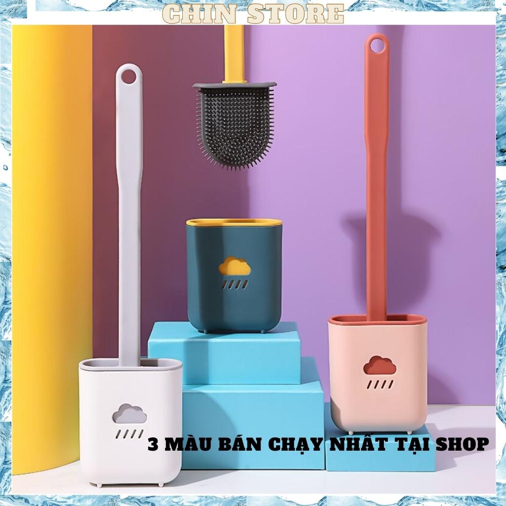 Chổi cọ toilet, nhà tắm đa năng cao cấp bằng silicon hình đám mây kèm hộp treo tường chắc chắn 38*4*10cm