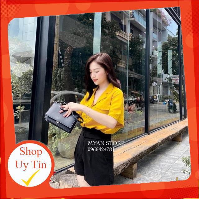 {SIÊU HOT} Chip sơ mi cổ vest túi hộp màu vàng cho nữ