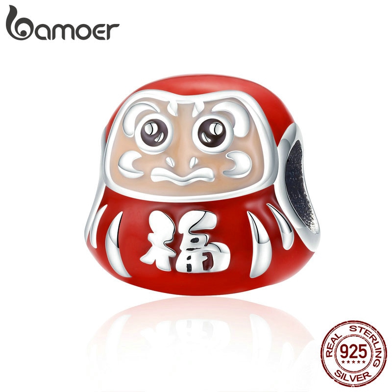 Hạt xỏ vòng tay BAMOER bằng bạc 925 hình Daruma phong cách Nhật Bản xinh xắn