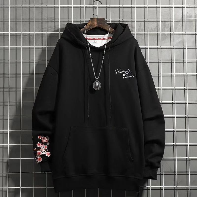 Áo hoodie thêu hình hoa anh đào thời trang mùa thu cho nam nữ