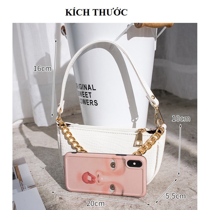 Túi đeo chéo, túi kẹp nách vân cá sấu phối xích vàng thời trang Hàn Quốc KN04 - Túi xách Chip Xinh | BigBuy360 - bigbuy360.vn