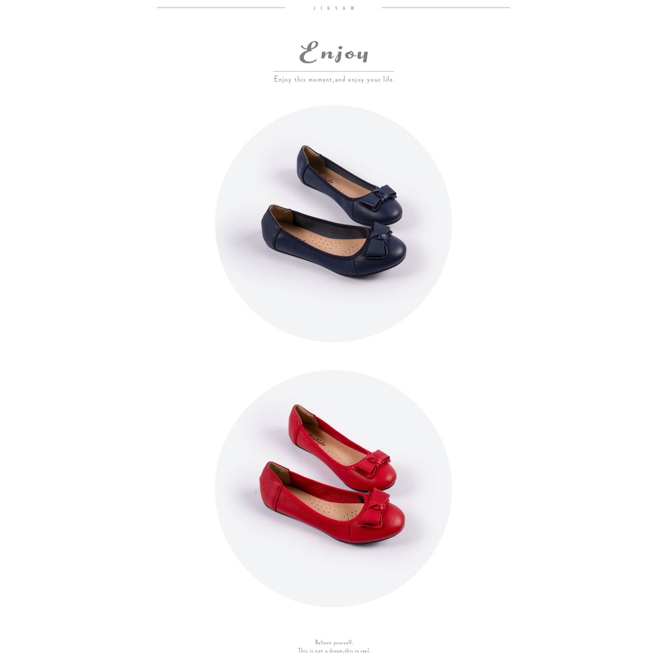 Giày Búp Bê Bệt Da Bò Thật Gắn Nơ 305 - Màu Kem