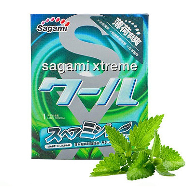 Bao cao su trong suốt, mùi bạc hà, siêu mỏng Sagami Spearmint Hộp 3 cái