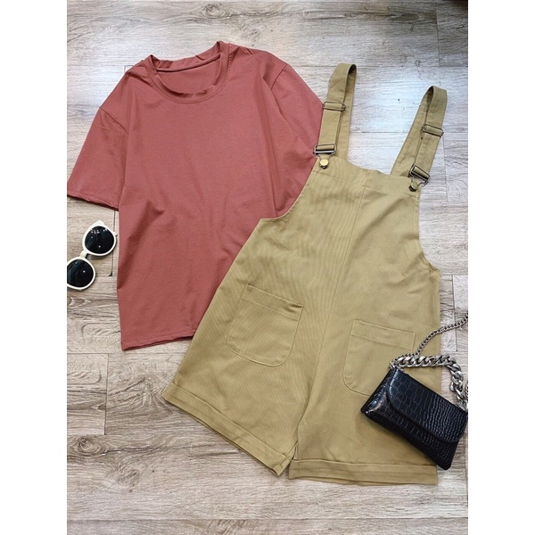 SET YẾM SHORT NÂU KAKI KÈM ÁO THUN CÁ TÍNH TRẺ TRUNG