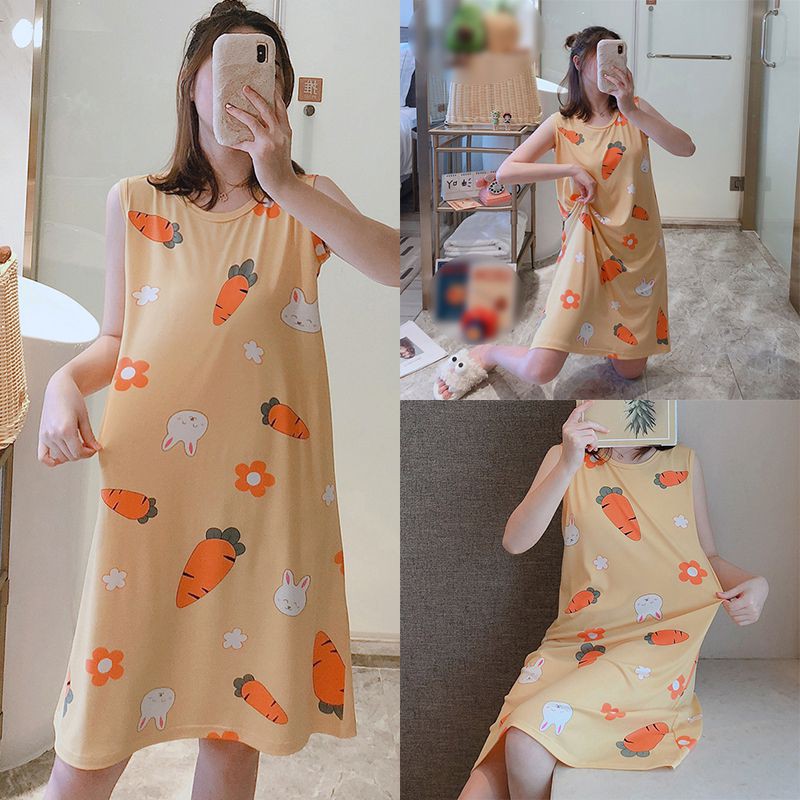 Đầm ngủ sát nách in họa tiết hoạt hình đáng yêu dành cho nữ