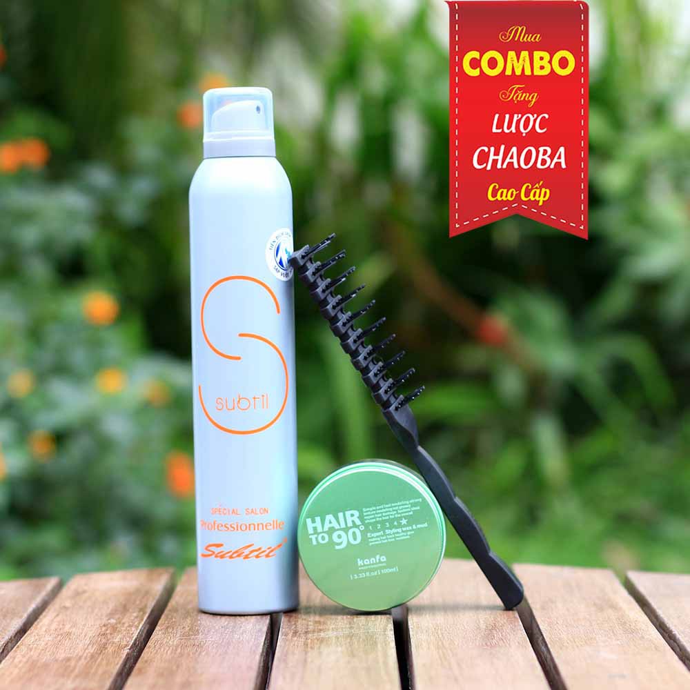 COMBO Sáp vuốt tóc Hair To 90 Xanh Kanfa 100ml + Gôm Xịt Tóc công nghệ Pháp Subtil 335ml + Tặng lược tạo kiểu cao cấp