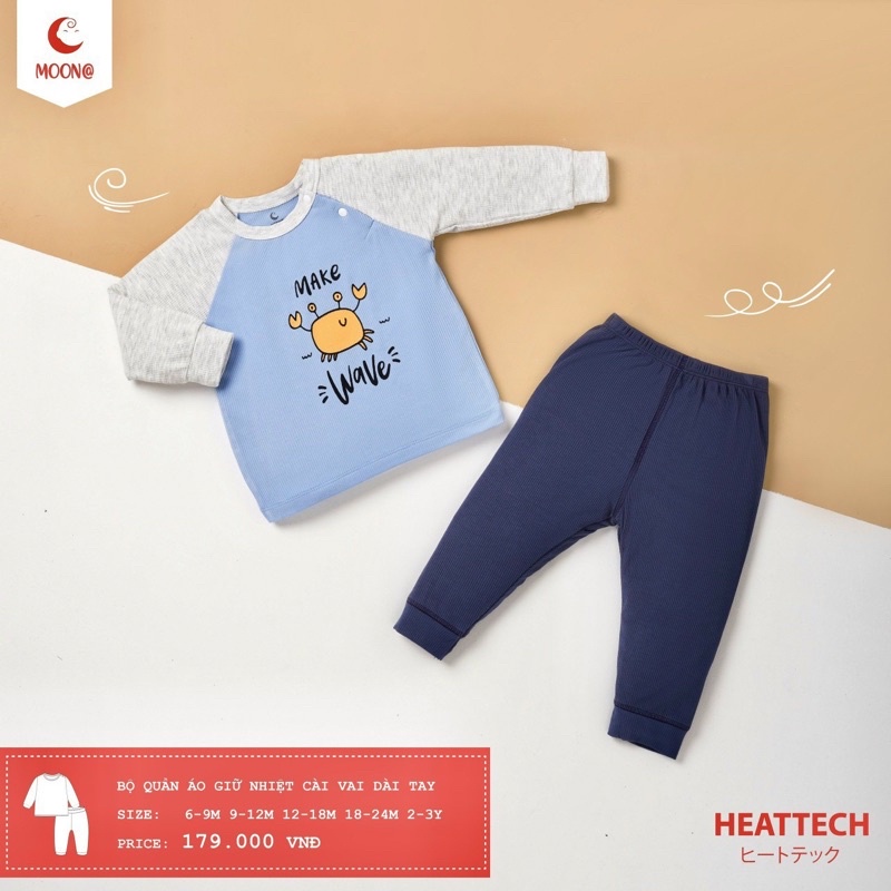 Moon - Bộ dài tay vải tăm chất heatech cao cấp mềm mại thu đông cho bé trai gái