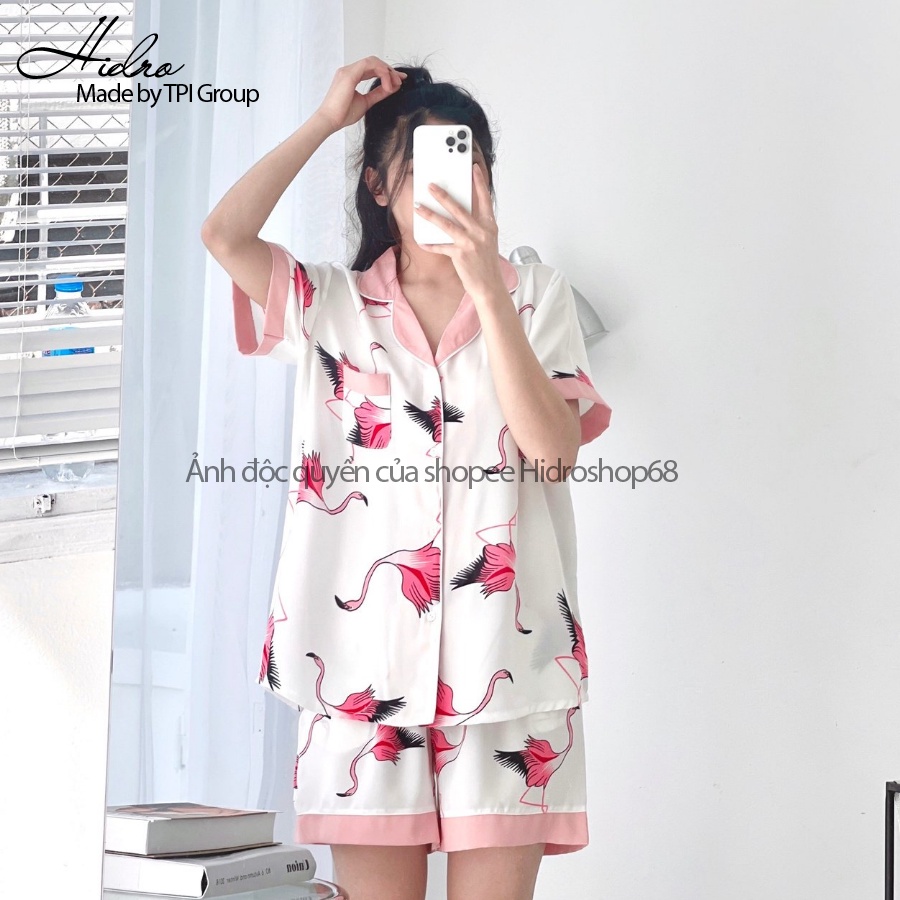 Bộ Pijama Lụa Cộc Tay Phối Viền Hàng Thiết Kế Cao Cấp Chất Mềm Mịn Mát