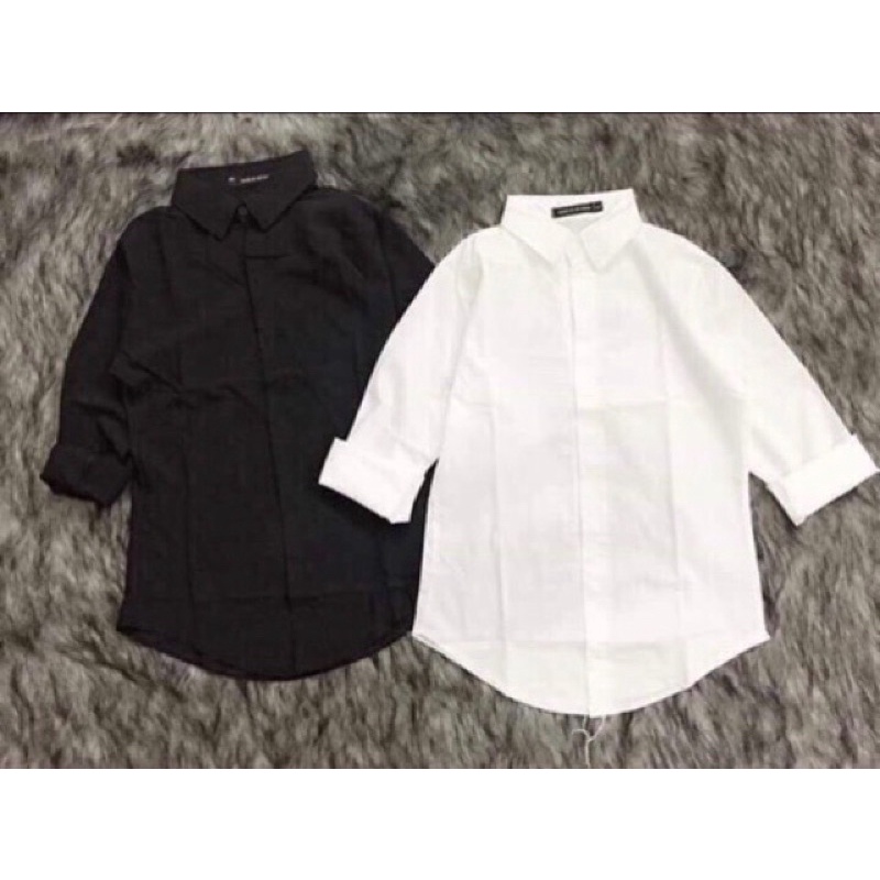 Áo sơ mi trắng đen tay dài