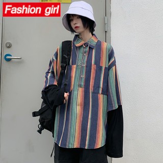 Áo Sơ Mi Tay Dài Giả Hai Lớp Phong Cách Harajuku Hàn Quốc Cá Tính