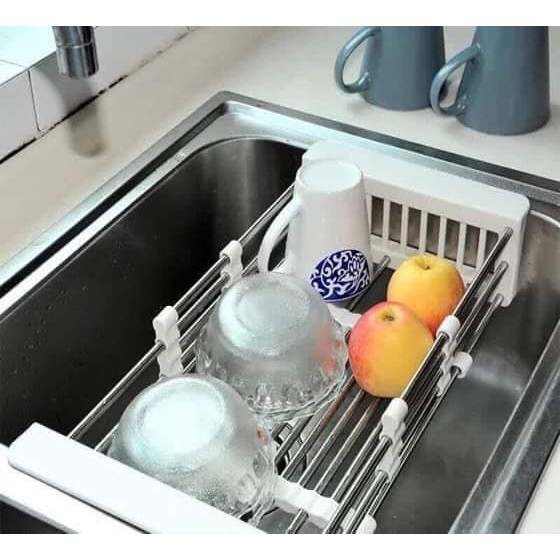 Rổ gác bồn rửa chén bát inox sâu lòng điều chỉnh được kích thước| Kệ gác bồn rửa bát