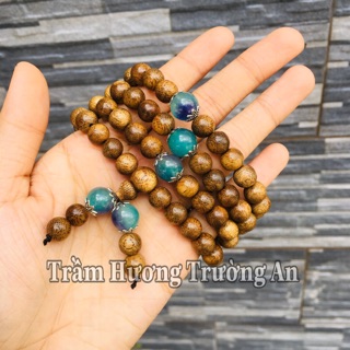CHUỖI TRẦM HƯƠNG THIÊN NHIÊN MIX CHẢM ĐÁ XANH DA TRỜI