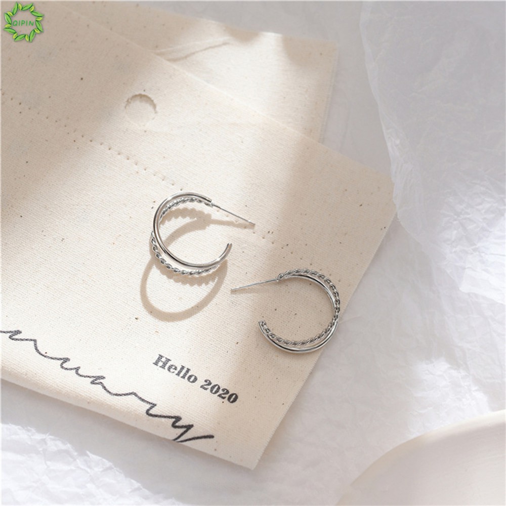 Khuyên Tai Bạc Hình Chữ C Thiết Kế Đơn Giản Kiểu Hàn Quốc