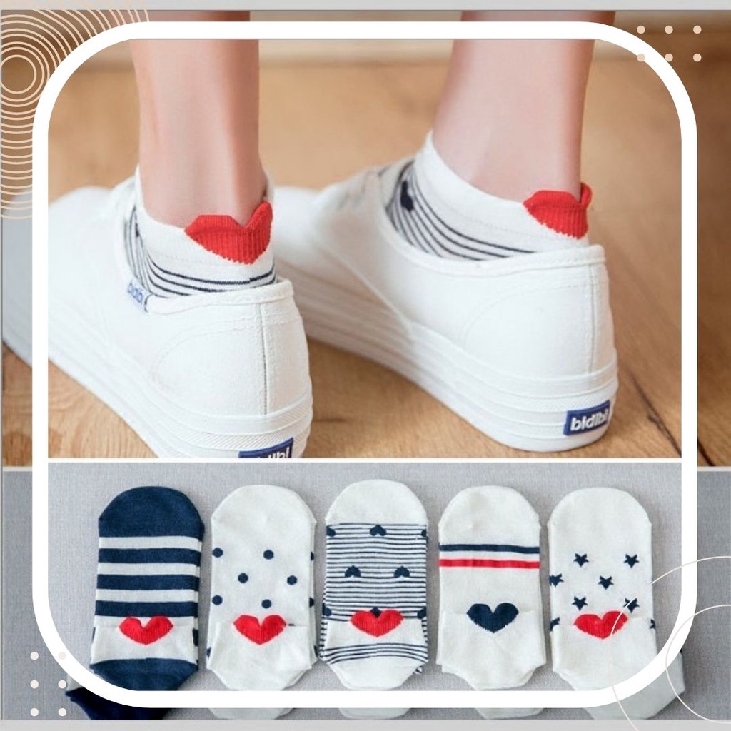 TẤT VỠ NỮ CỔ NGẮN GÓT TIM TÔNG XANH TRẮNG NHẸ NHÀNG