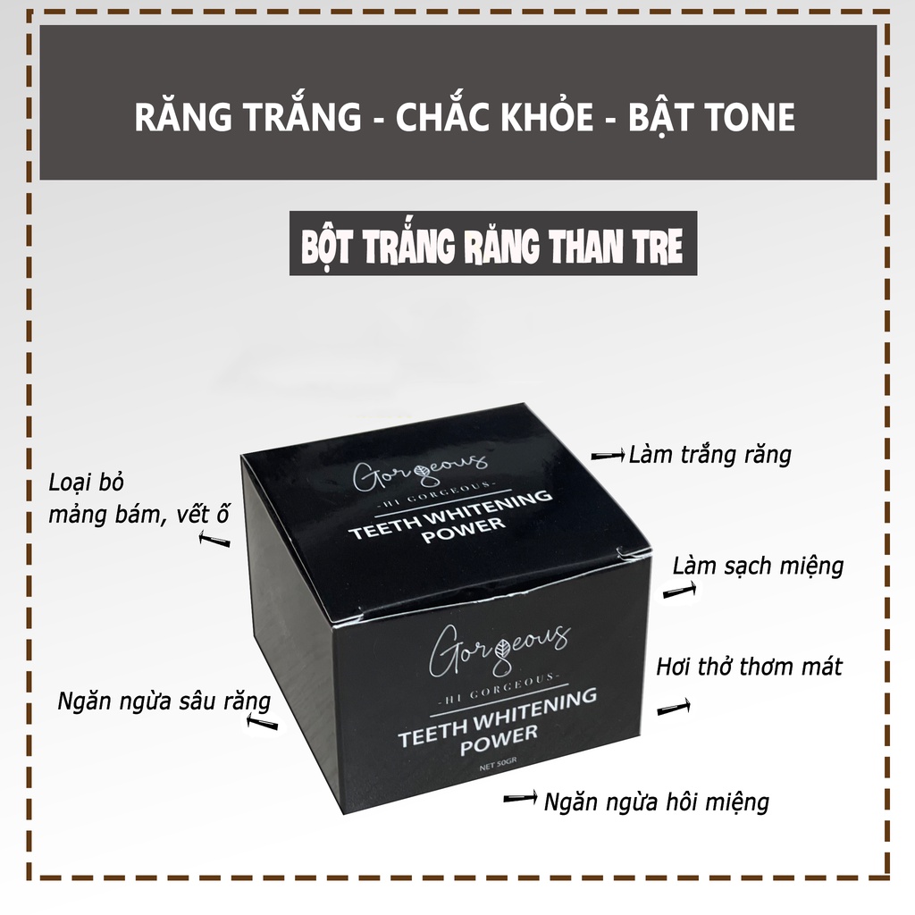 [Chính Hãng] Bột trắng răng than tre Múi Xù GORGEOUS - Tinh chất than tre kết hợp với Baking Soda
