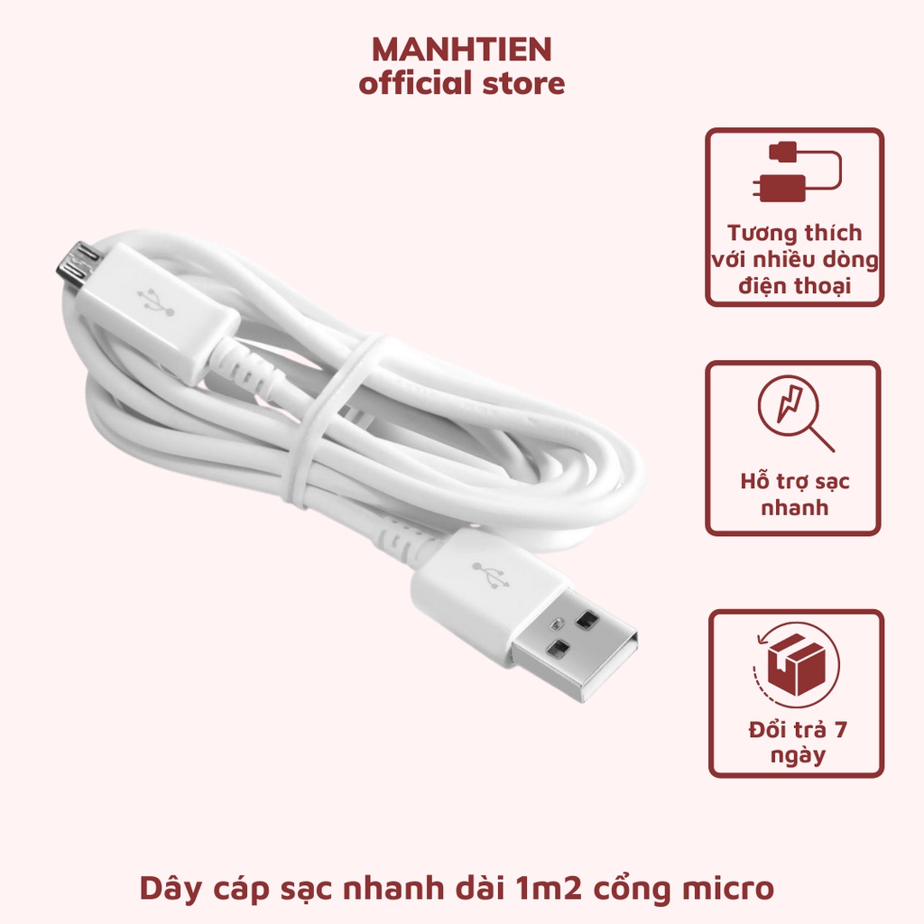 Dây cáp sạc nhanh dùng có các dòng điện thoại dài 1M2 cổng sạc micro USB DTM Store