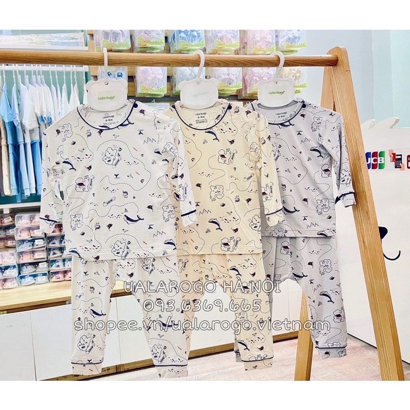 UALAROGO bộ dài tay cài vai chất liệu Bamboo cho bé từ 6-9m -3y