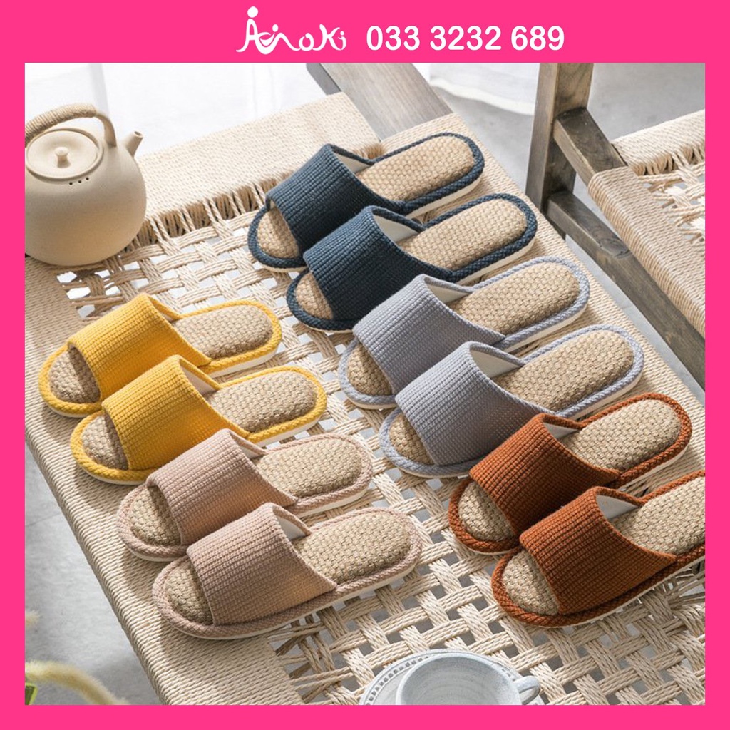 Dép Vải Lanh Nam Nữ Đi Trong Nhà Mokimart, Dép Hở Mũi Unisex Cao Cấp Đi Văn Phòng Size Chuẩn