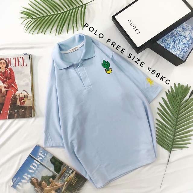 Áo polo xanh thêu (free size)