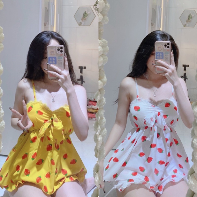 Bộ 2 Dây Dâu Tây Phối Ren Siêu Xinh