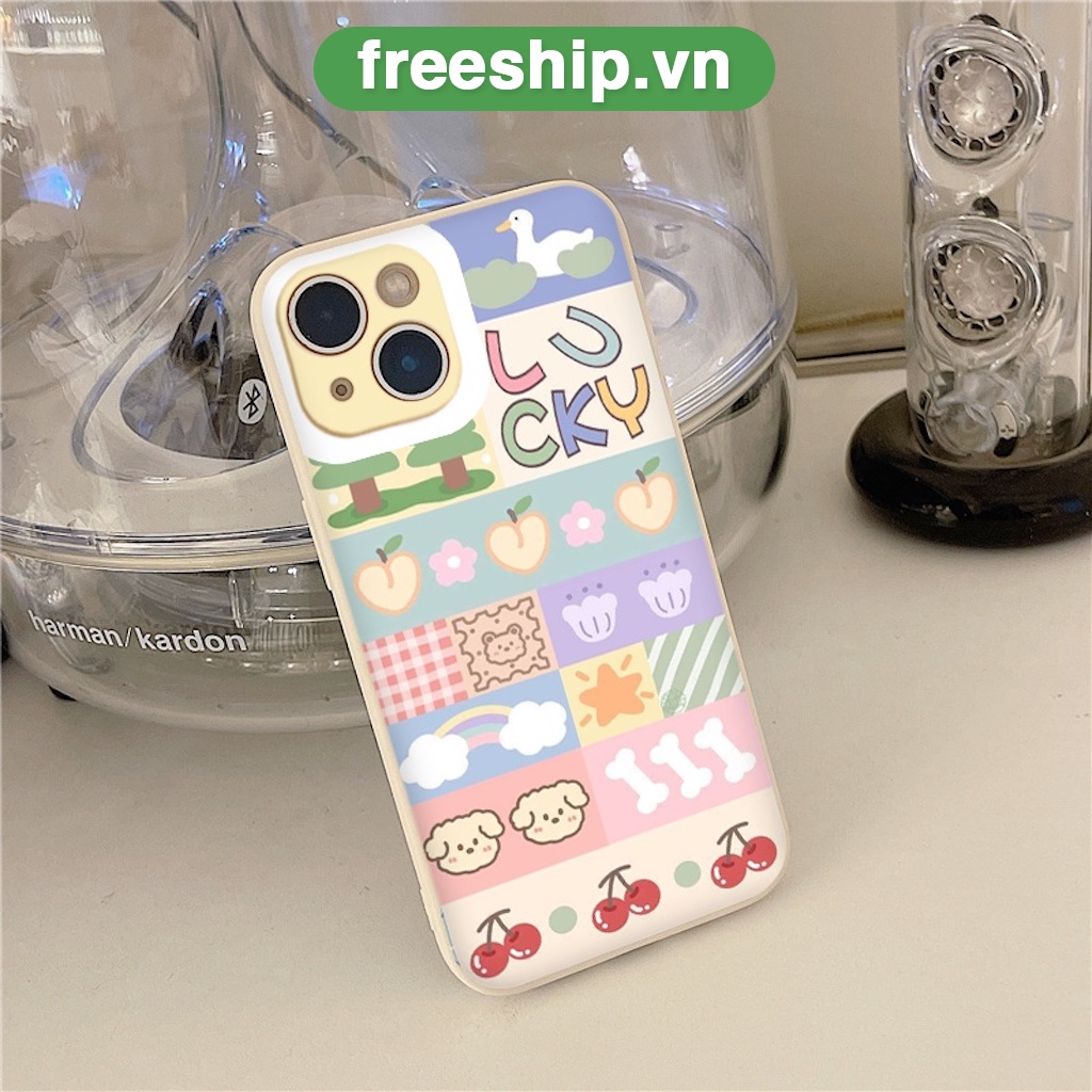 Ốp lưng bảo vệ camera nhiều màu sắc tươi tắn Lucky đẹp cho iPhone 13 12 11 Pro Max 7/7Plus/8/8Plus/X/Xs/Xs Max/11/11pro