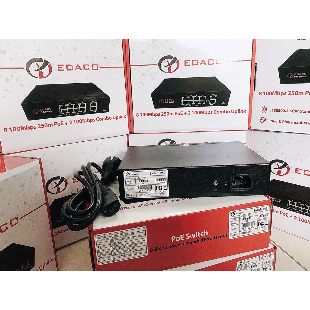 Bộ Chia Mạng PoE Switch EDACO (8 &amp; 4 Port PoE ) + 2 Ports Uplink