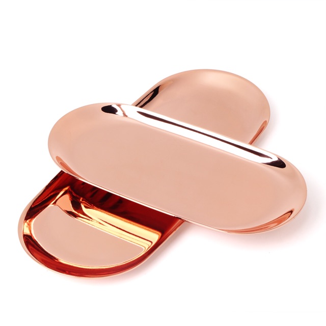 Đĩa kim loại oval trang trí rose gold/silver/multicolor