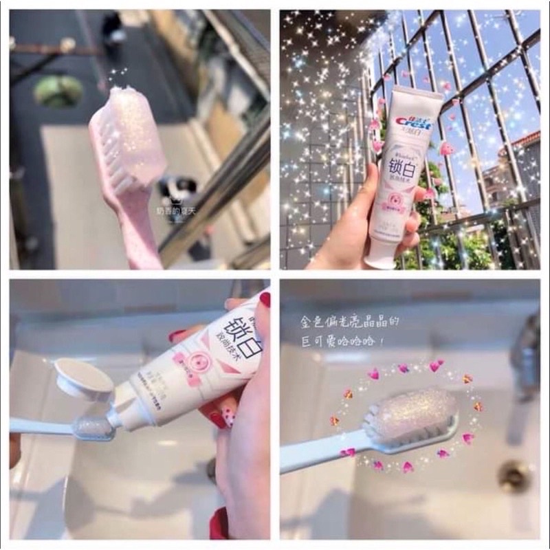 Kem đánh răng Crest Hoa Anh Đào, Quả Đào, Than Tre bản Trung 120g - Hương thơm lãng mạn làm trắng răng