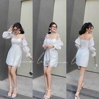 Đầm nữ xinh ⚡𝙎𝙄𝙀̂𝙐 𝙎𝘼𝙇𝙀⚡ đầm 2 dây trẽ vai tay nhún cột nơ vai thời trang - 75209