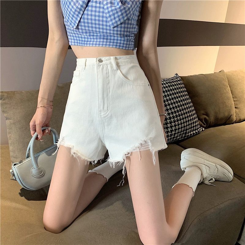 Quần Short Jean Nữ Lưng Cao Tua Rua Màu Trắng Đen Gợi Cảm