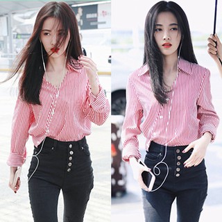 Áo sơ mi kẻ sọc, vạt chéo độc đáo - Cúc Tịnh Y có ảnh thật (3 ảnh cuối)