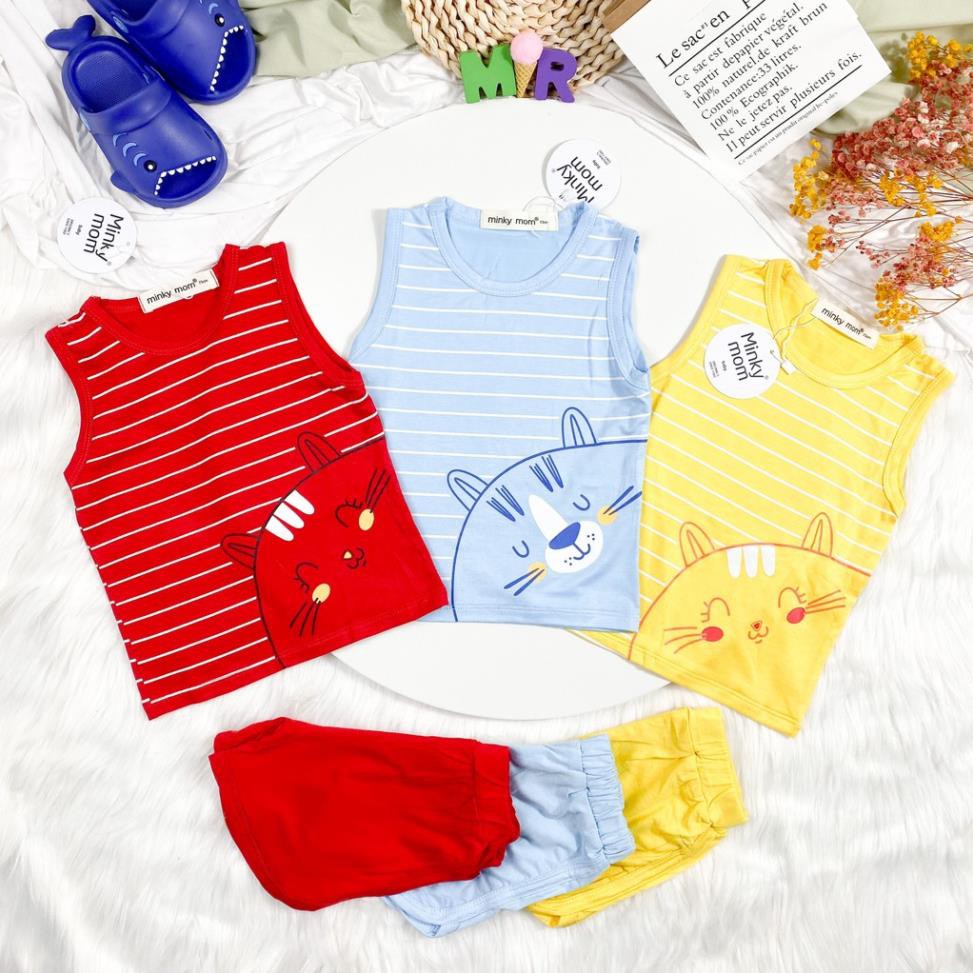 Bộ Ba Lỗ THUN LẠNH MINKY MOM Sọc Ngang In Hình, Quần Trơn Cho Bé BL-IN11 Loại 1, giá rẻ