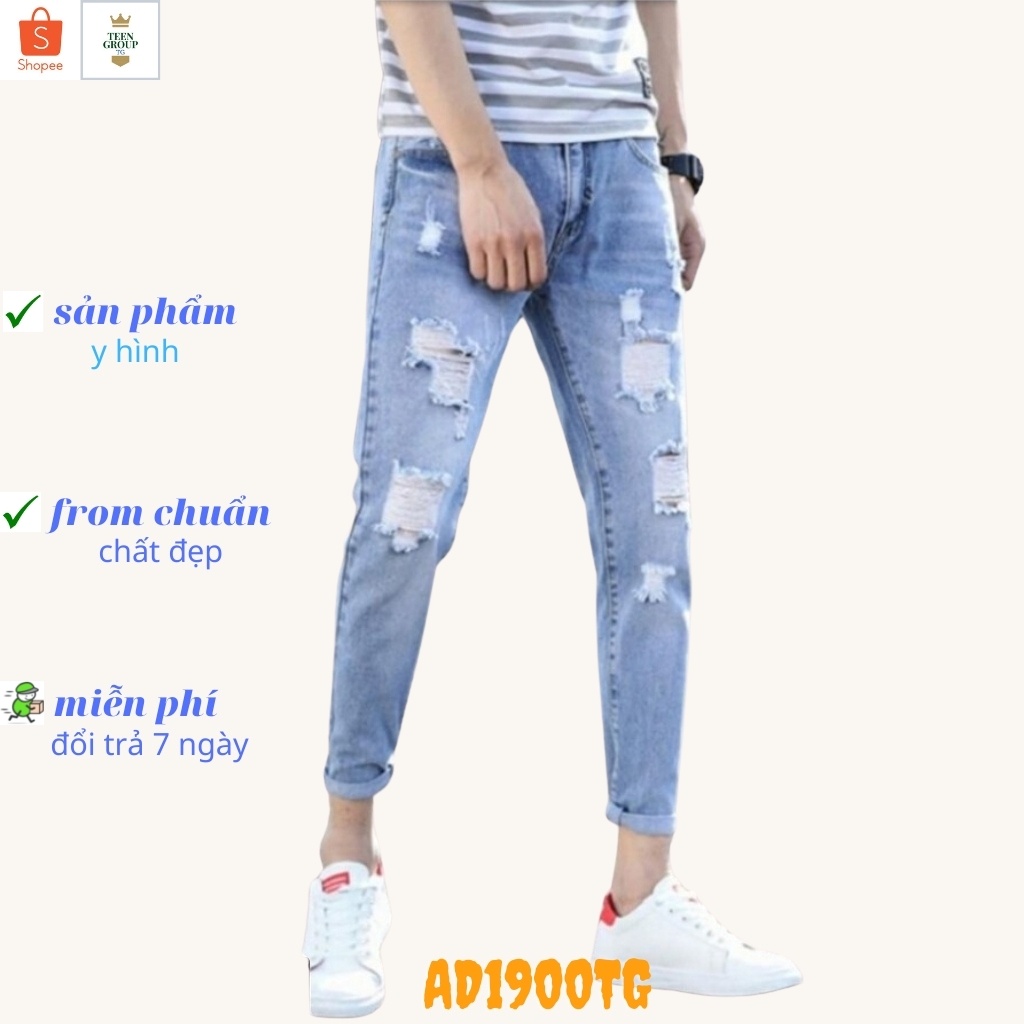 Quần jean nam tenji màu xanh rách gối chất bò cao cấp co dãn 4 chiều cực đẹp, quần rin nam QDj1900 Nhiều mẫu mới