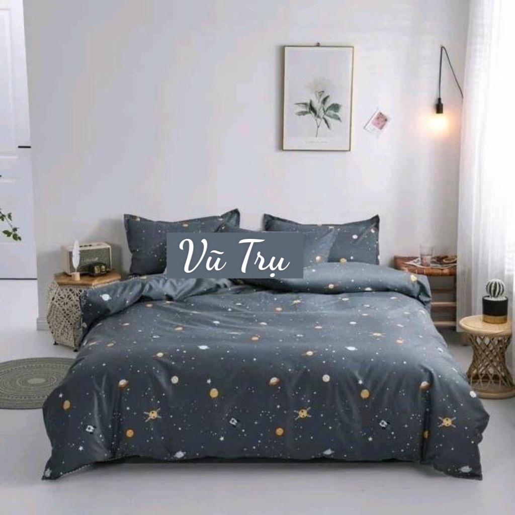 (LƯƠNG VỀ)  Bộ 5 chi tiết: VỎ CHĂN, GA, 3 VỎ GỐI vải poly cotton (Mền đắp mỏng có khoá kéo) mẫu Vũ trụ space