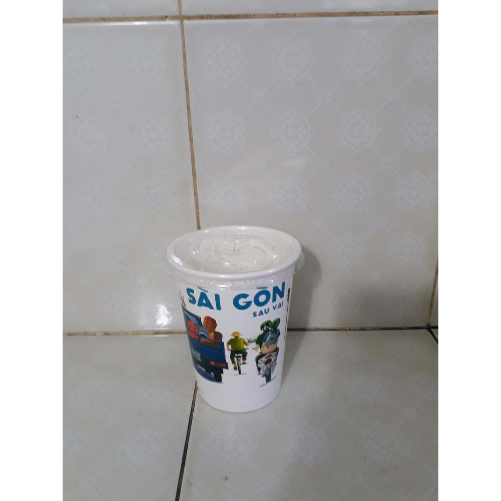 Ly giấy 360ml - 14oz mẫu Sài Gòn Sau Vai, Set 100 cái kèm nắp