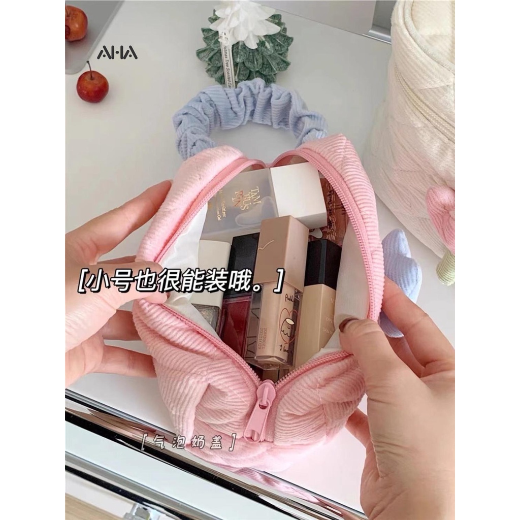 Túi nhung AHA OFFICIAL đựng mỹ phẩm sức chứa lớn họa tiết hoa dễ thương cao cấp