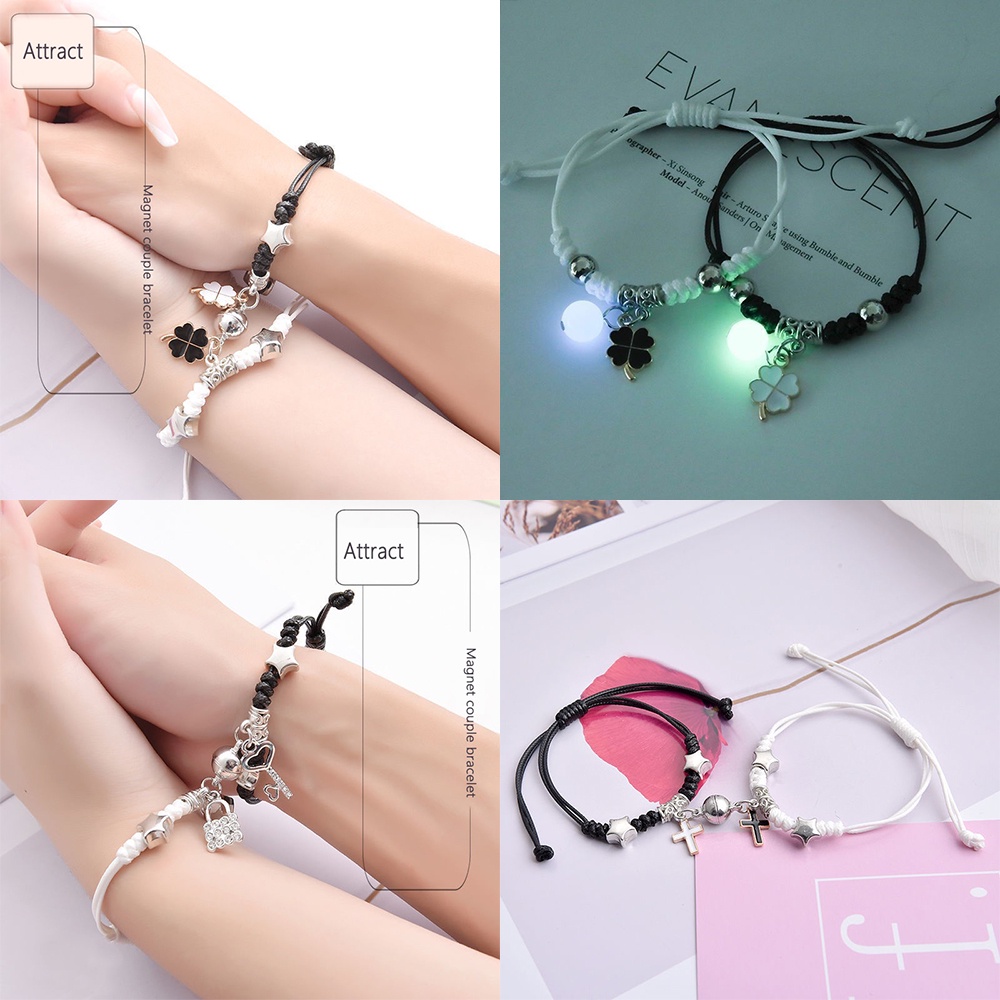 Vòng tay da mặt hình cỏ bốn lá dạ quang xinh xắn thời trang Hàn Quốc cho nữ