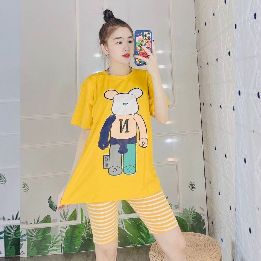 Đồ ngủ nữ ESHOP thể thao quần lửng ngố thun cotton co giãn bigsize bộ mặc nhà đẹp đi chơi biển dễ thương cute ESHOP DB17