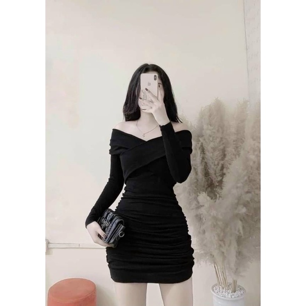 ĐẦM BODY TAY DÀI CỔ CHÉO CHẤT LIỆU THUN