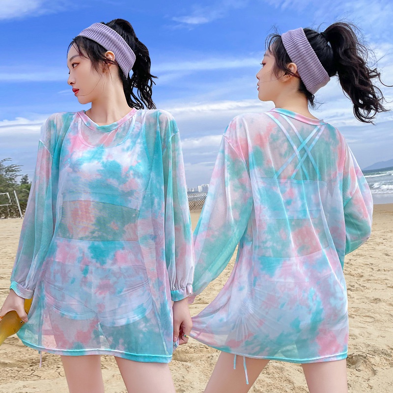 Bộ đồ bơi áo tắm bikini đi biển nữ 3 chi tiết thời trang họa tiết loang hot trend 2022, sét áo tắm loang đi biển mẫu mới