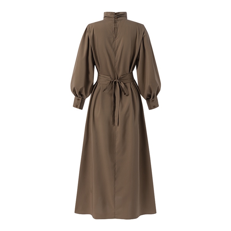 Đầm ZANZEA cổ cao tay phồng phối xếp ly thanh lịch cho phái nữ